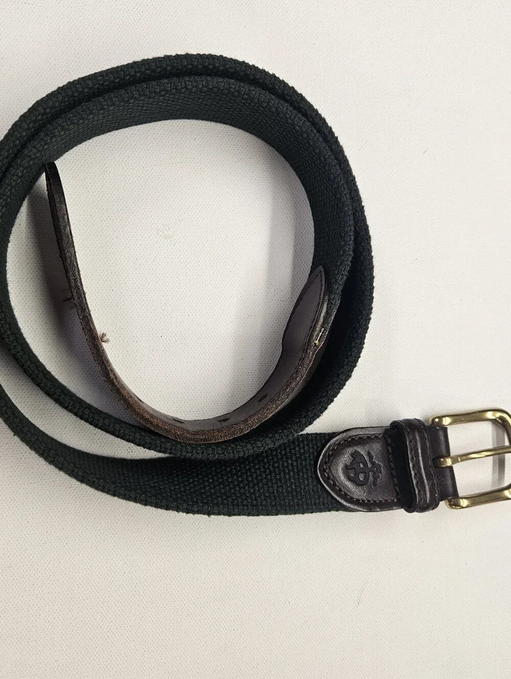 Brooks Brothers Vintage Belt Mens 40 Green Brown Canvas Leather USA Preppy Golf